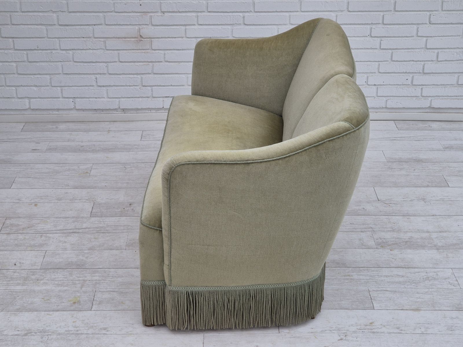 photo for sale 1960s, Danish 2 Seater Sofa, Original Condition, Green Furniture Velour.