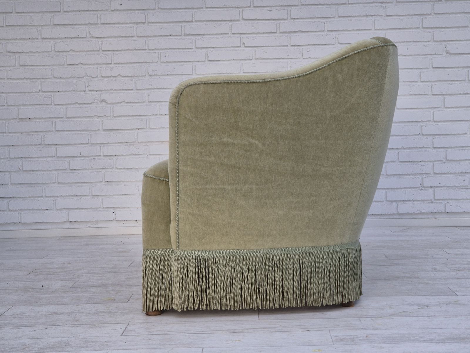 photo buy 1960s, Danish 2 Seater Sofa, Original Condition, Green Furniture Velour.