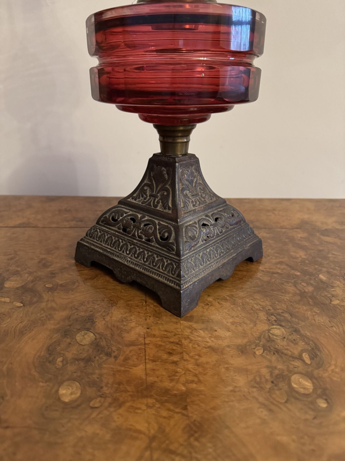 Pretty Antique Cranberry Glass Oil Lamp photo Lighting