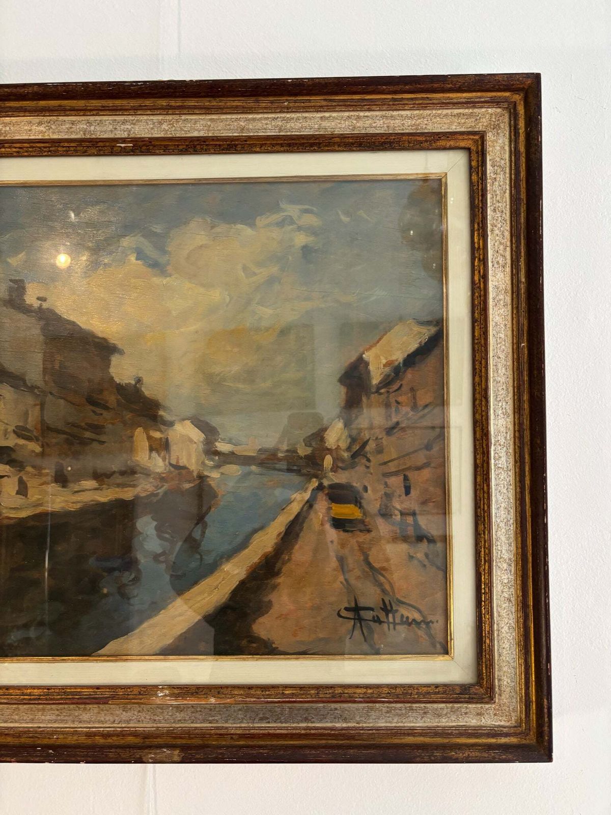 Oil Painting On Canvas Of Navigli Of Milan By Achille Cattaneo Early Twentieth Century photo for sale