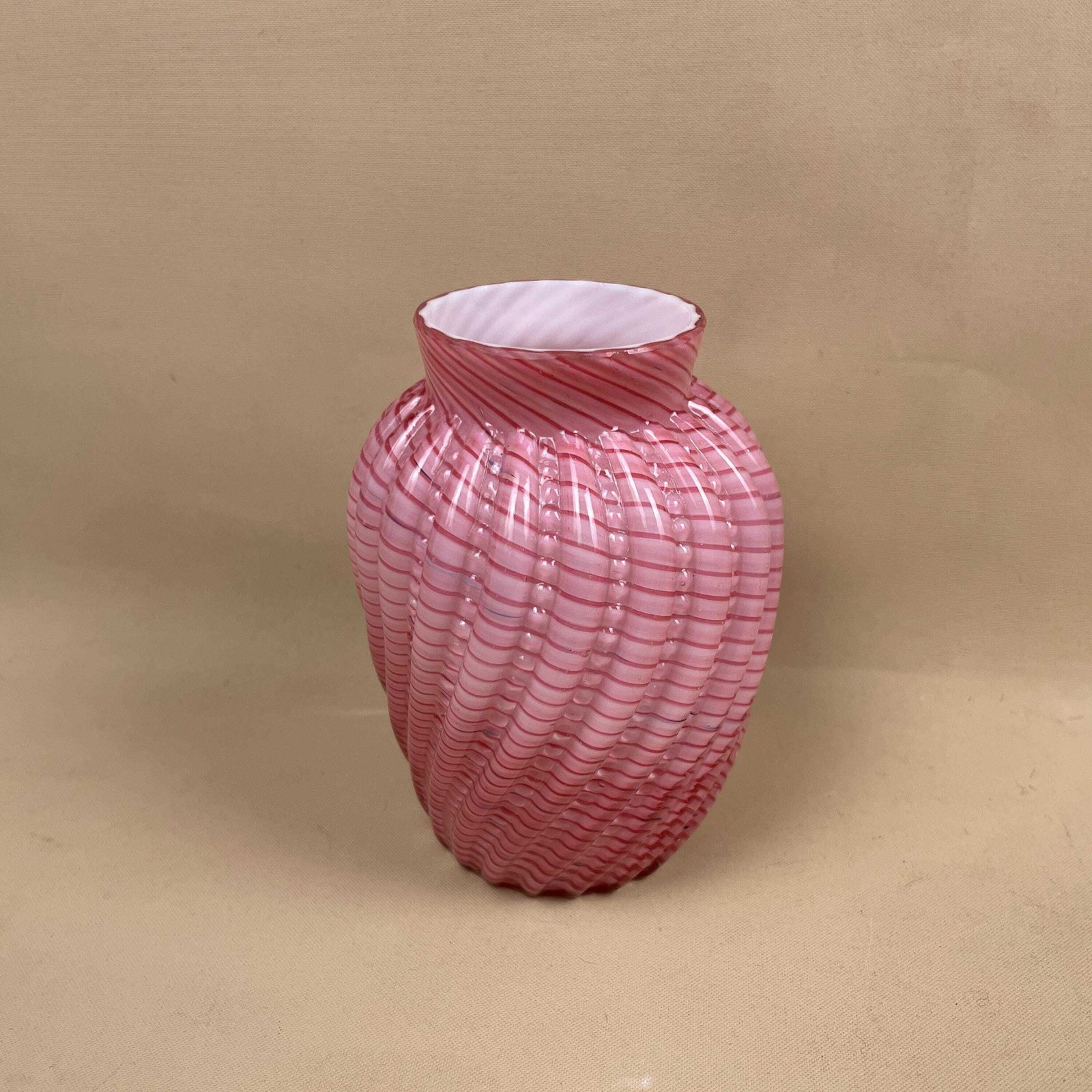 Steven And Williams Glass Vase Posy Pot Pink White Late 19th Century Hand Blown Swirl Tea Light Holder Vintage Pattern Swirled Patterned photo Home Decor