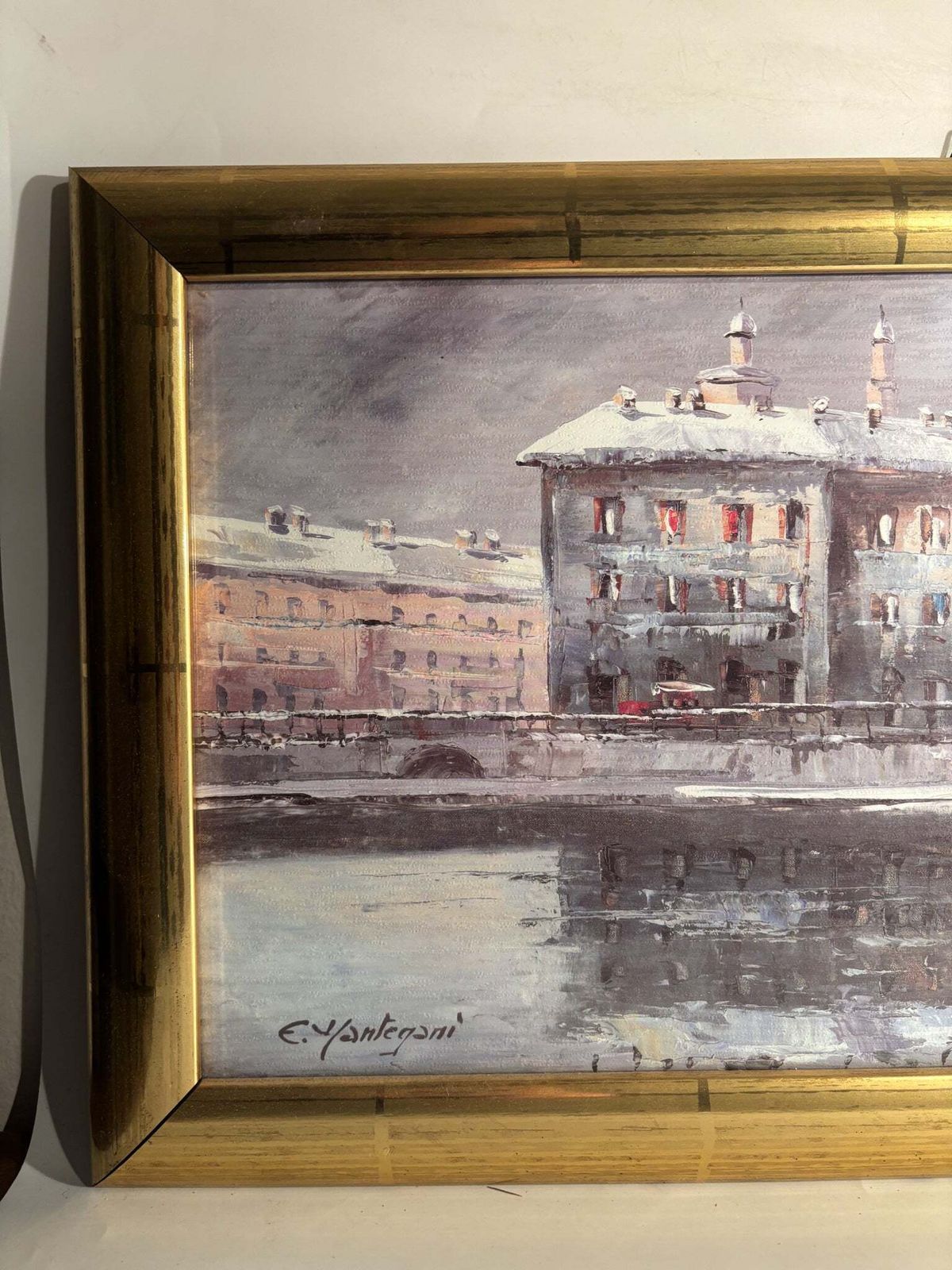 Oil Painting On Cardboard Of Naviglio In Milan By Eugenio Mantegani 80s photo furniture
