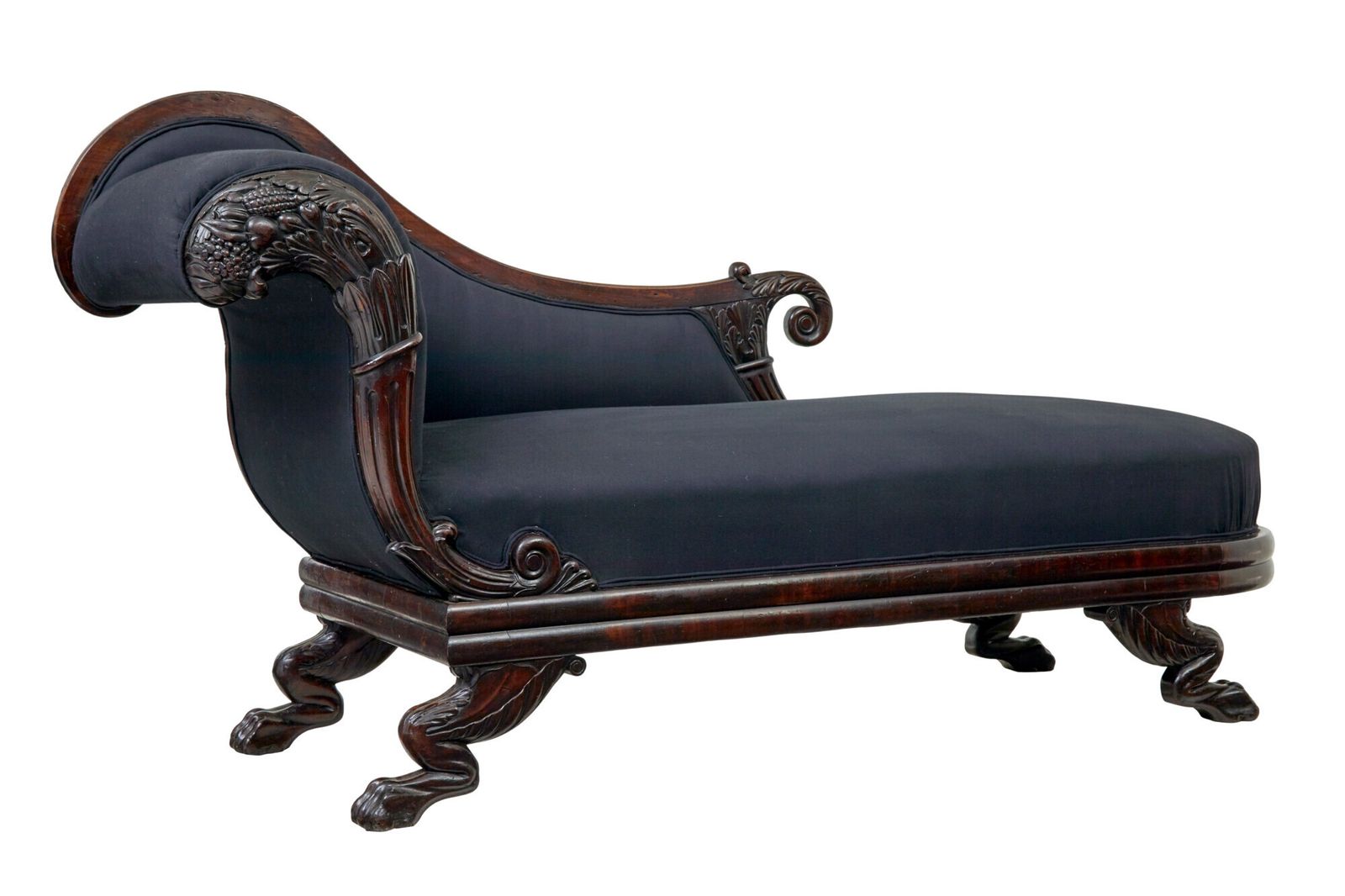 19th Century William IV Carved Mahogany Chaise Longue photo furniture