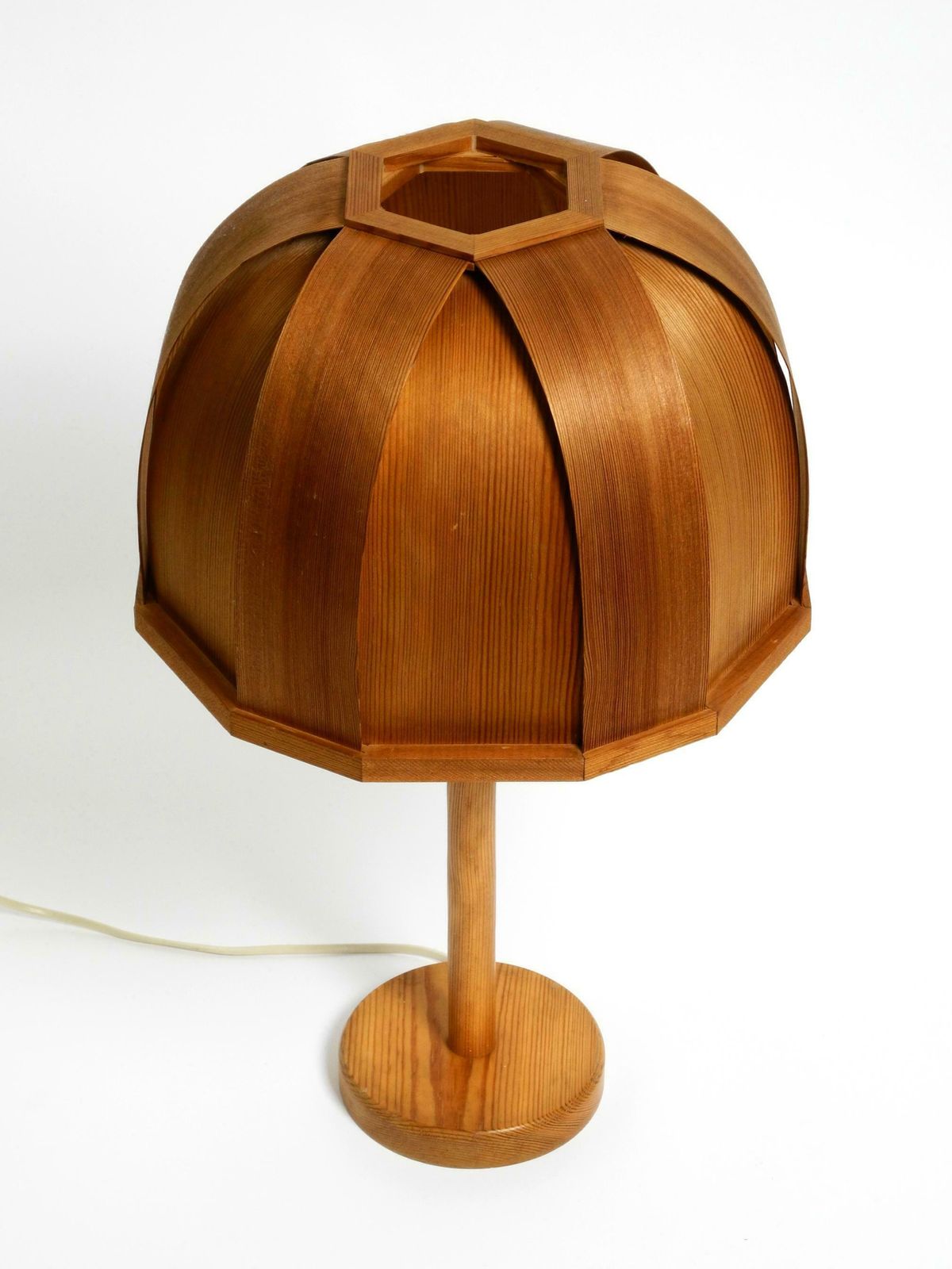 Very Rare 1970s Swedish Pine Bent Veneer Table Lamp By Gb Solbackens Svarveri photo for sale