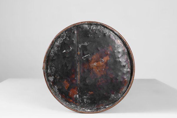 632.0 Copper Umbrella Stand With Hammered Relief Of Medieval Café, France, 1900s photo