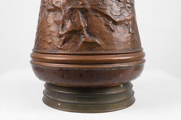 Copper Umbrella Stand With Hammered Medieval Bakery Relief, France, 1900s photo vinterior