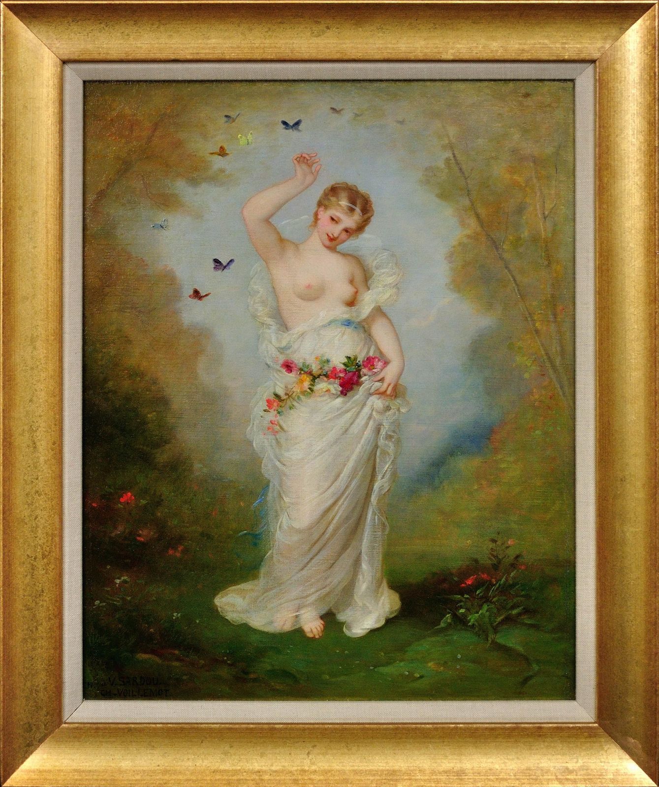 André Charles Voillemot 1822 To 1893. Allegory Of Summer. Framed 1860s French Academic Style Oil Painting With Romantic & Mythological Themes.