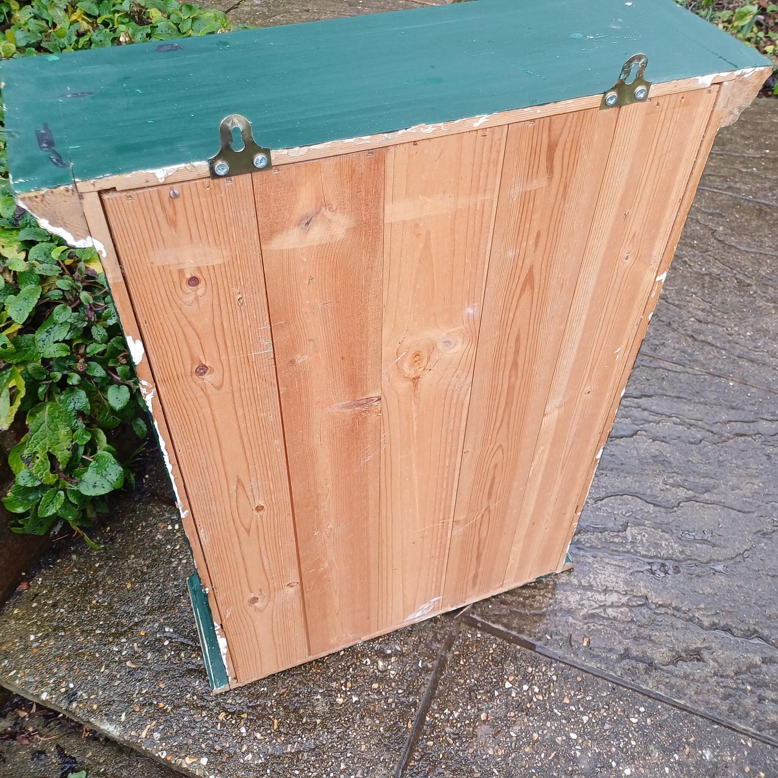 photo for sale Vintage Solid Pine Painted Green Upcycled Wall Cupboard A Shabby Chic Chicken Wire Collectible!