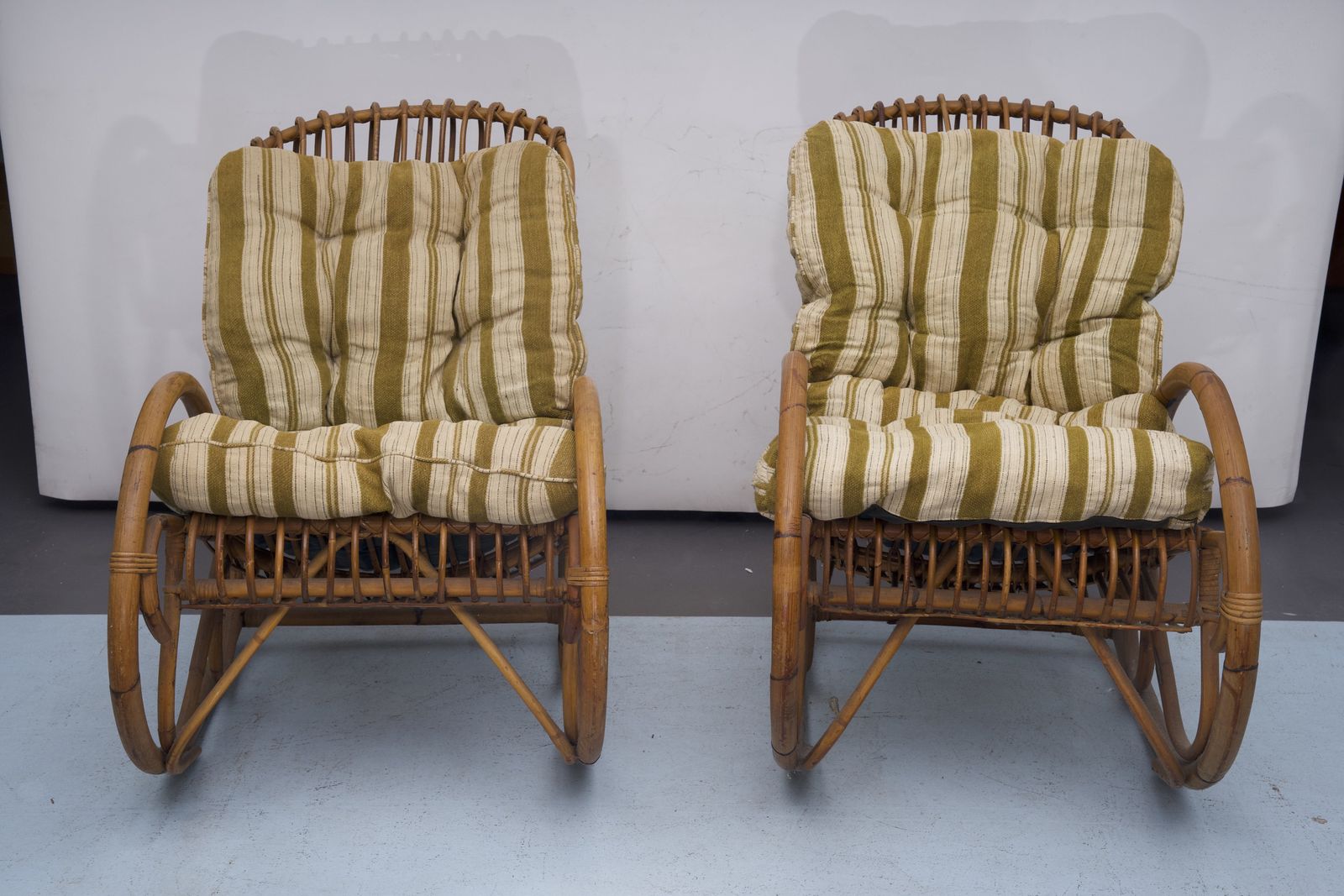 photo buy Franco Albini Style, Pair Of Rattan And Bamboo Rocking Chairs. Italy 1950s