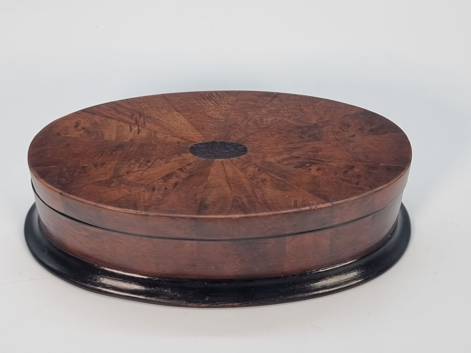 An Oval Box Veneered In Segments Of Burr Walnut, Circa 1910 photo for sale