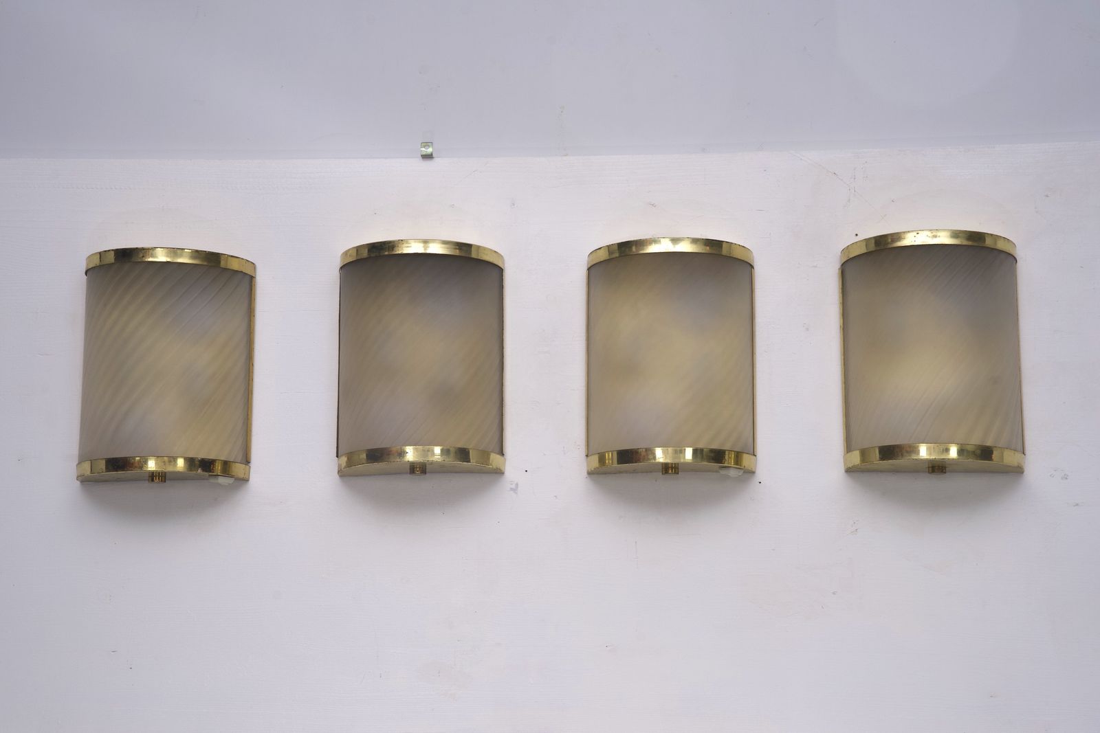 Rare Set Of Four Valentino Brass And Etched Glass Wall Sconces, Italy 1980s photo 4550.0