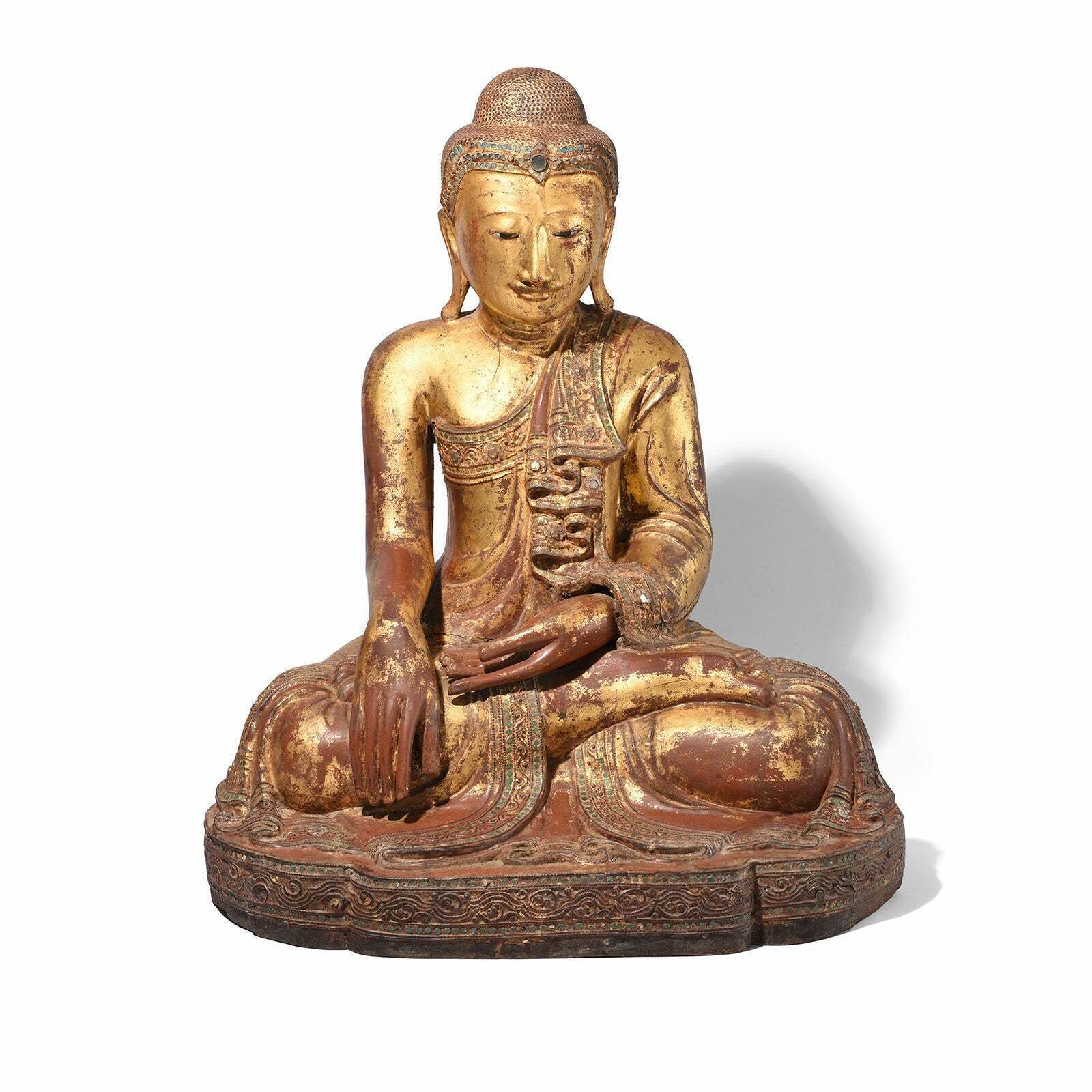 Antique Gilded Teak Burmese Sitting Buddha   19th Century photo furniture