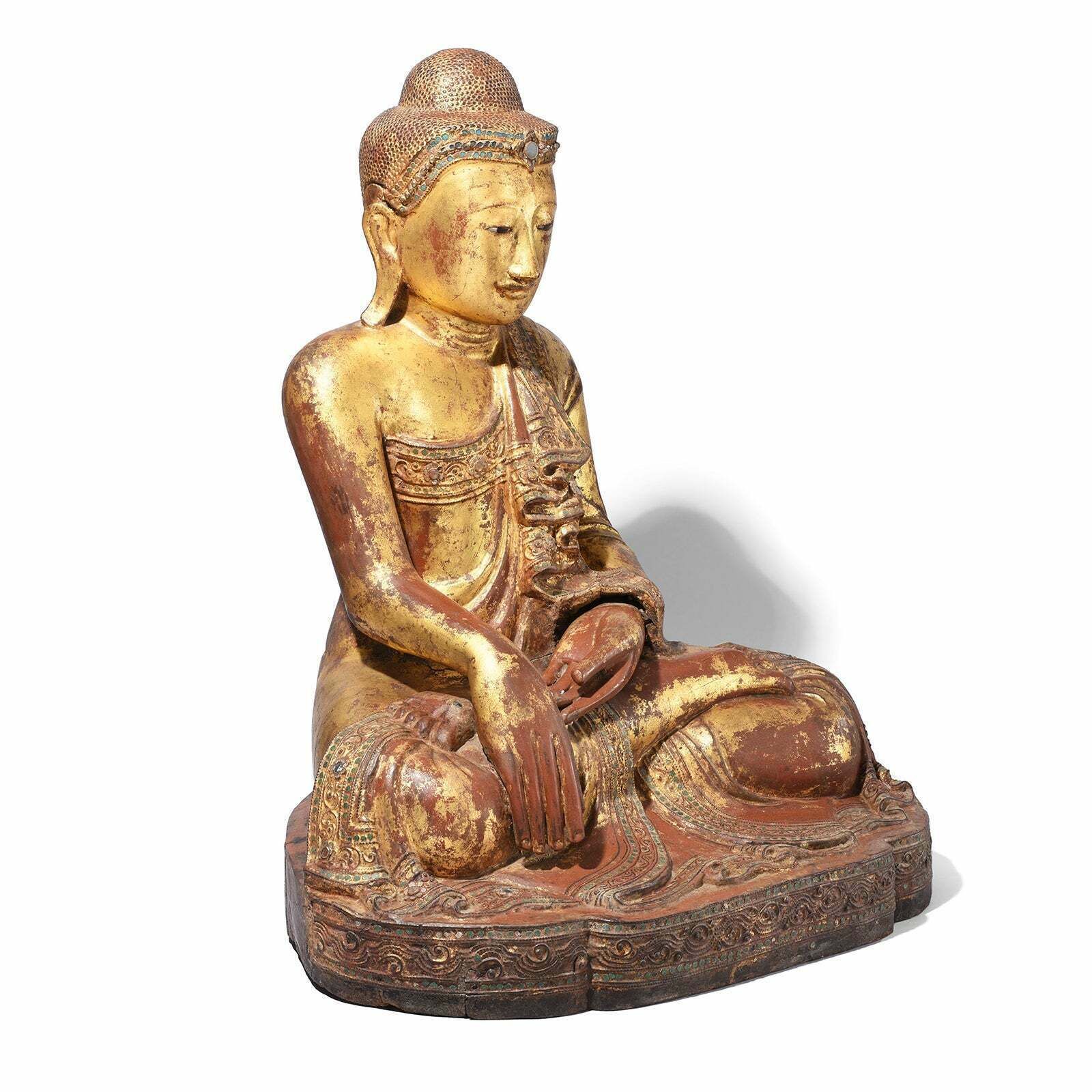 Antique Gilded Teak Burmese Sitting Buddha   19th Century photo Art