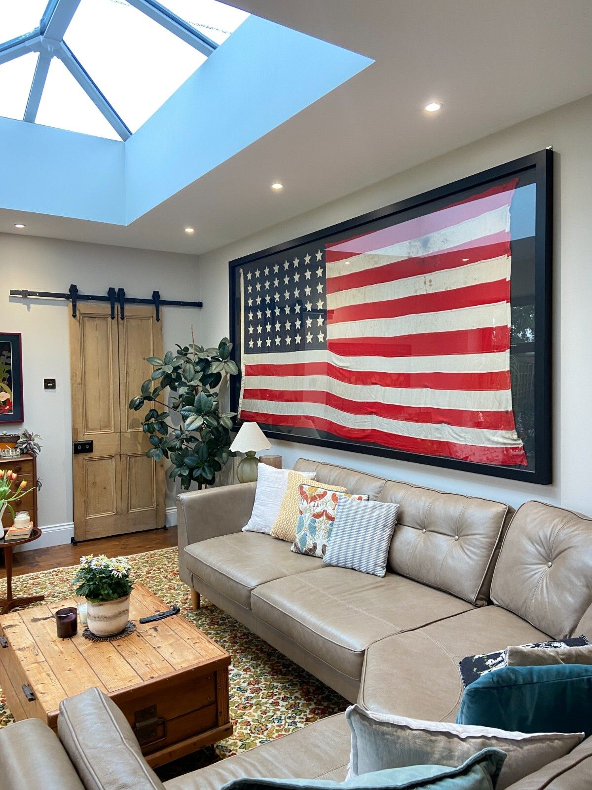 Can Deliver Gigantic Framed Antique 48 Star American Flag Rare Large Wall Art