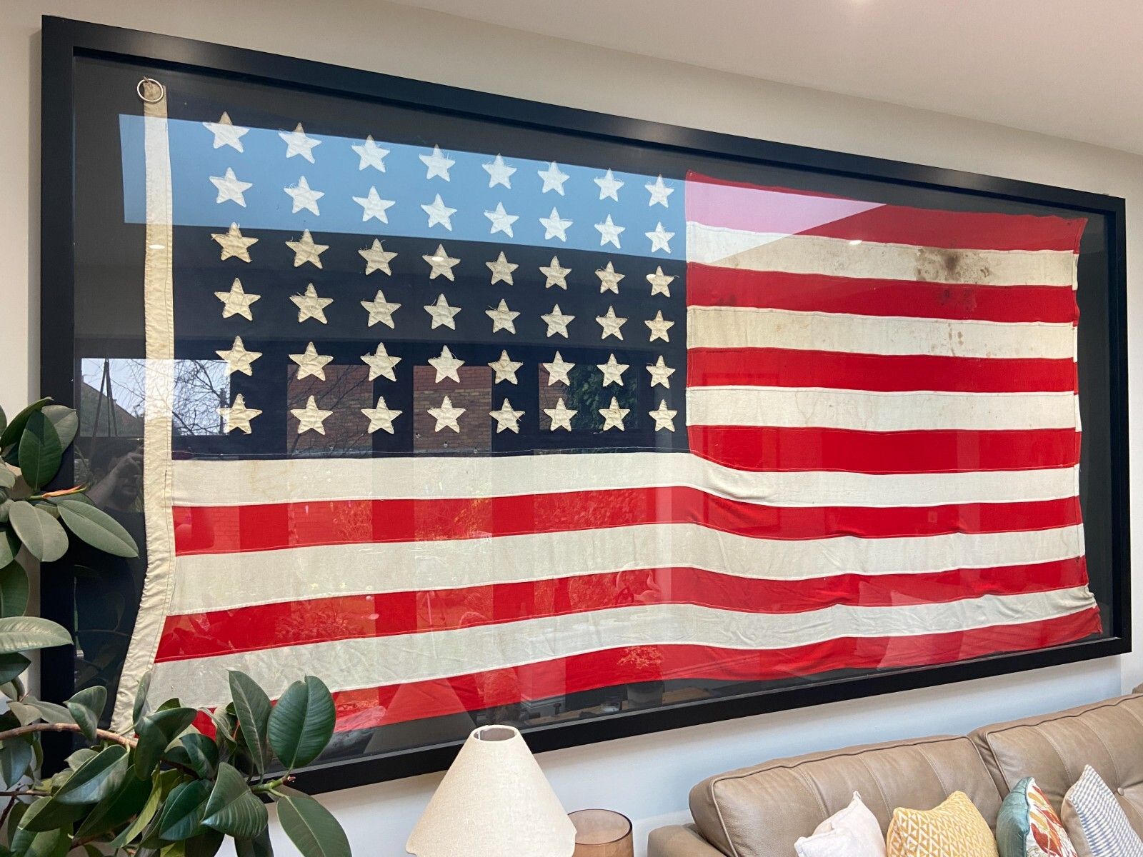 Can Deliver Gigantic Framed Antique 48 Star American Flag Rare Large Wall Art photo furniture