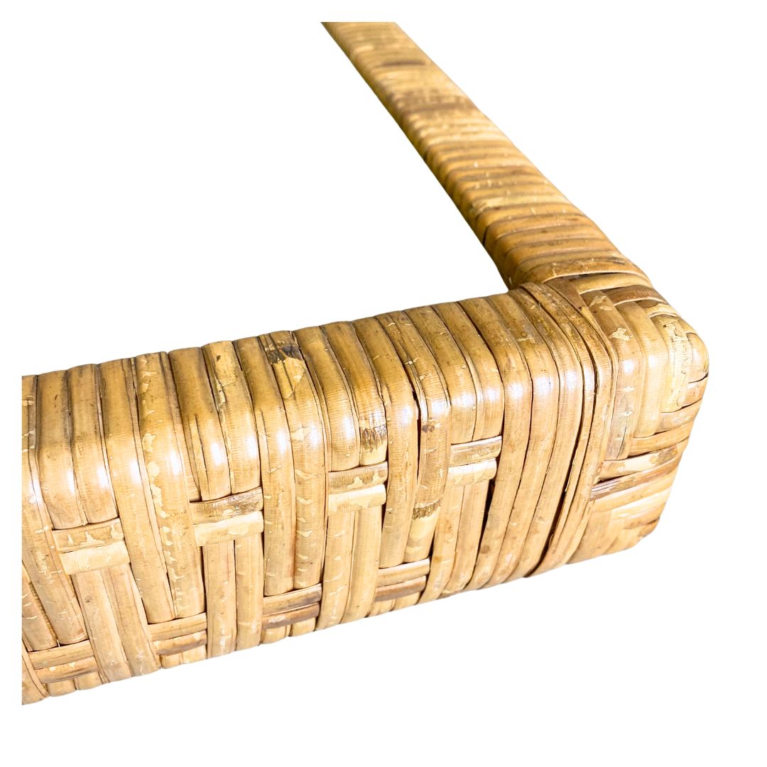 photo buy Danish Modern Coffee Table In Rattan Cane And Matt Glass By R. Wengler 1940s