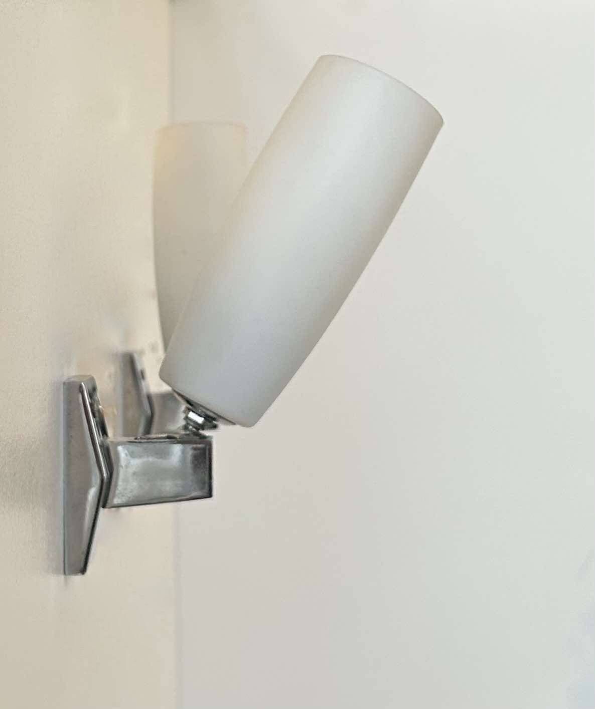 Pair Of Vintage Adjustable Wall Lights, Chrome And Opaline, France 1970 photo vinterior