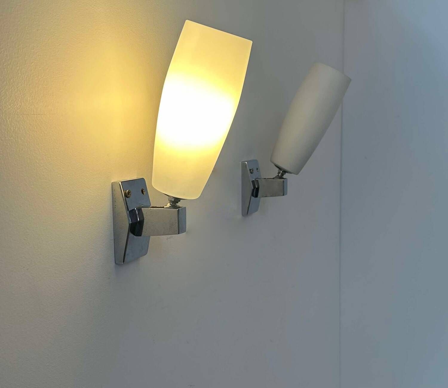 photo furniture Pair Of Vintage Adjustable Wall Lights, Chrome And Opaline, France 1970