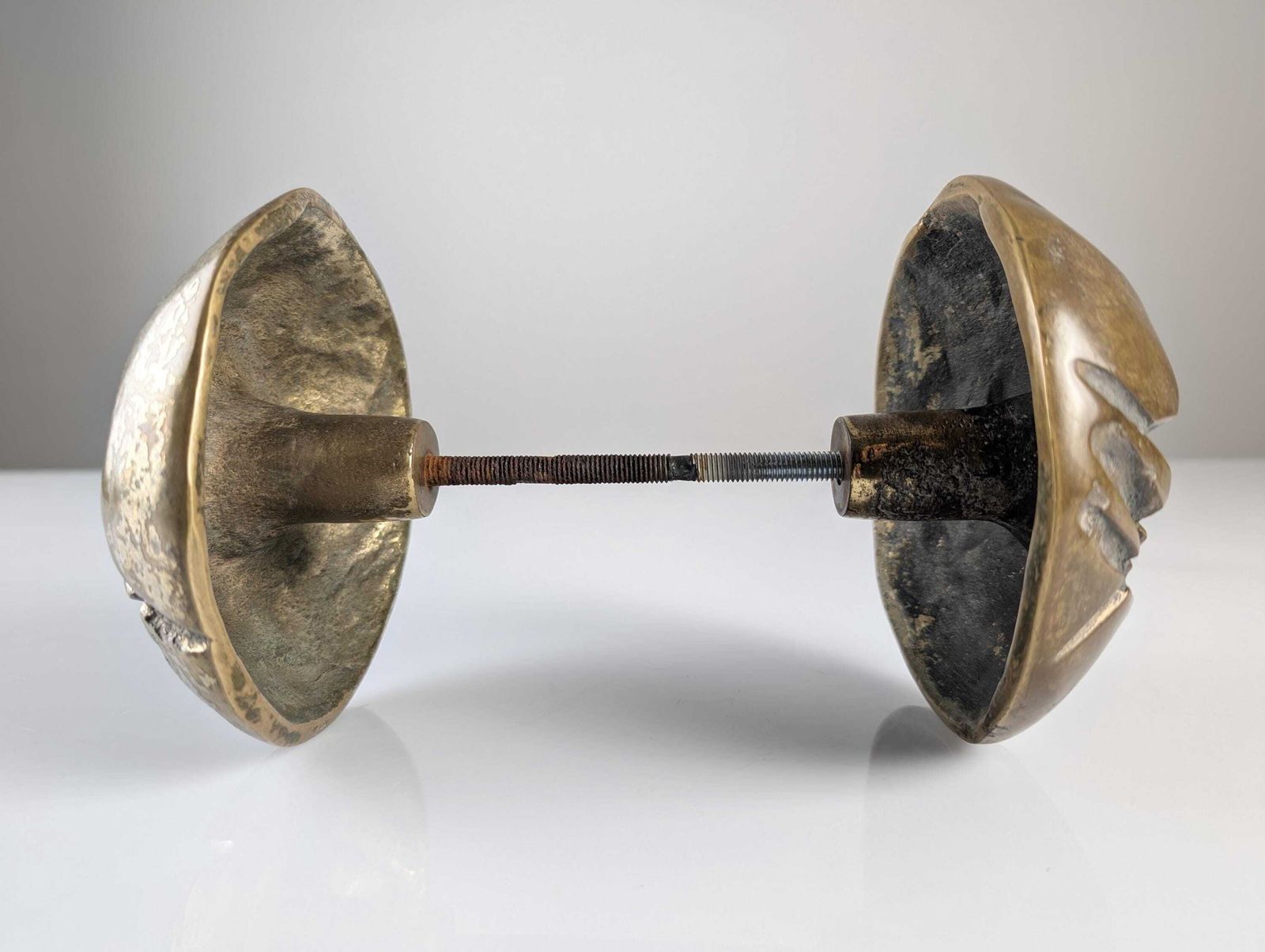 Brutalist Bronze Double Door Handle 1970s photo for sale