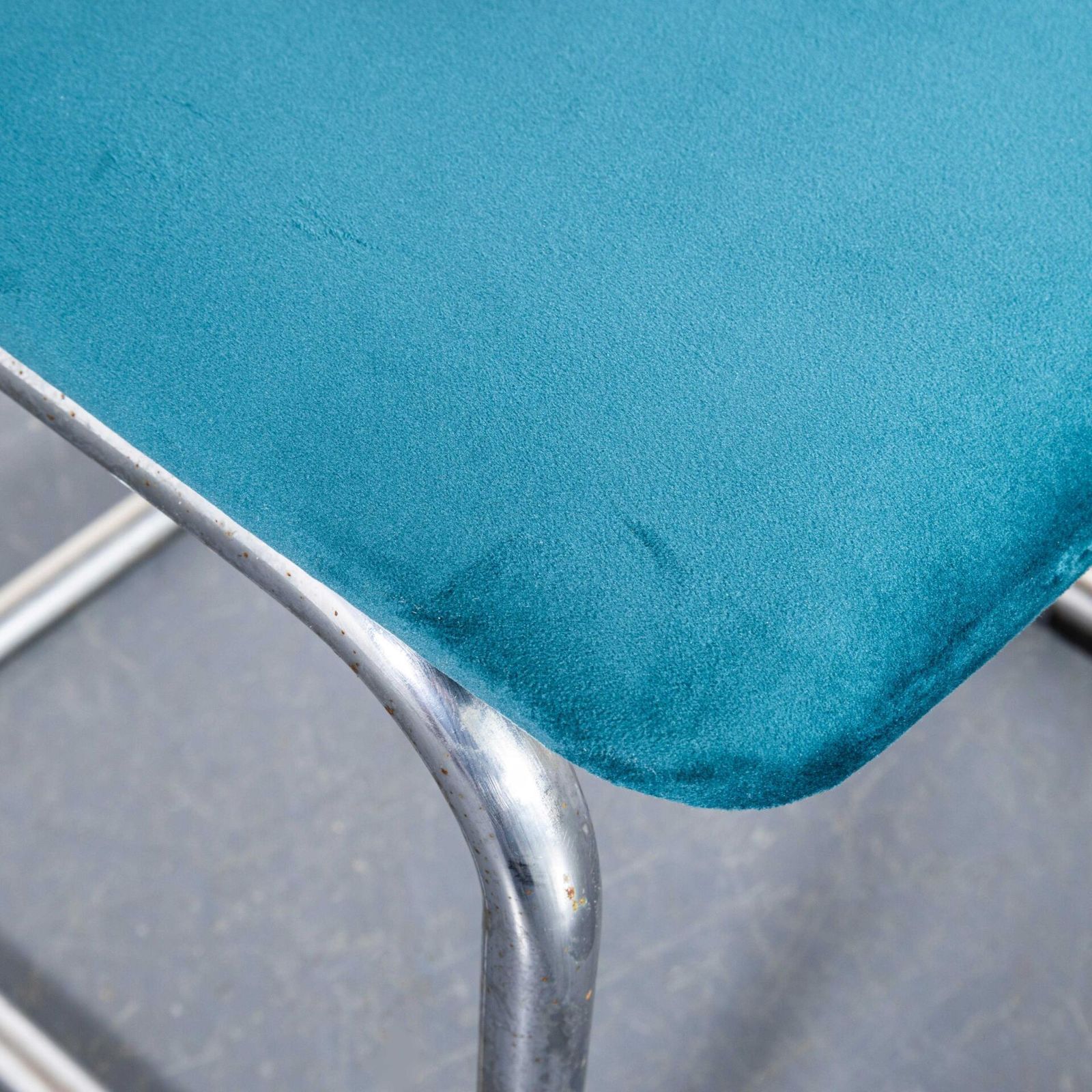 1970's Cantilever Chrome Frame Dining Chairs With Turquoise Upholstery   Set Of Four photo Furniture