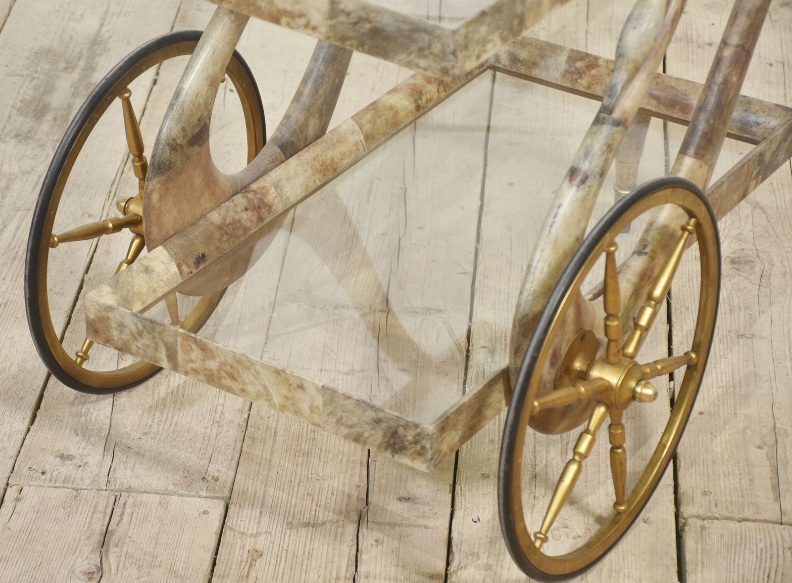 Goatskin And Brass Bar Or Dessert Cart By Aldo Tura photo Furniture