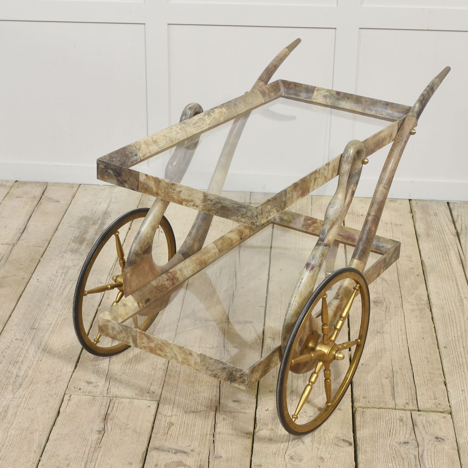 Goatskin And Brass Bar Or Dessert Cart By Aldo Tura photo 2334.0