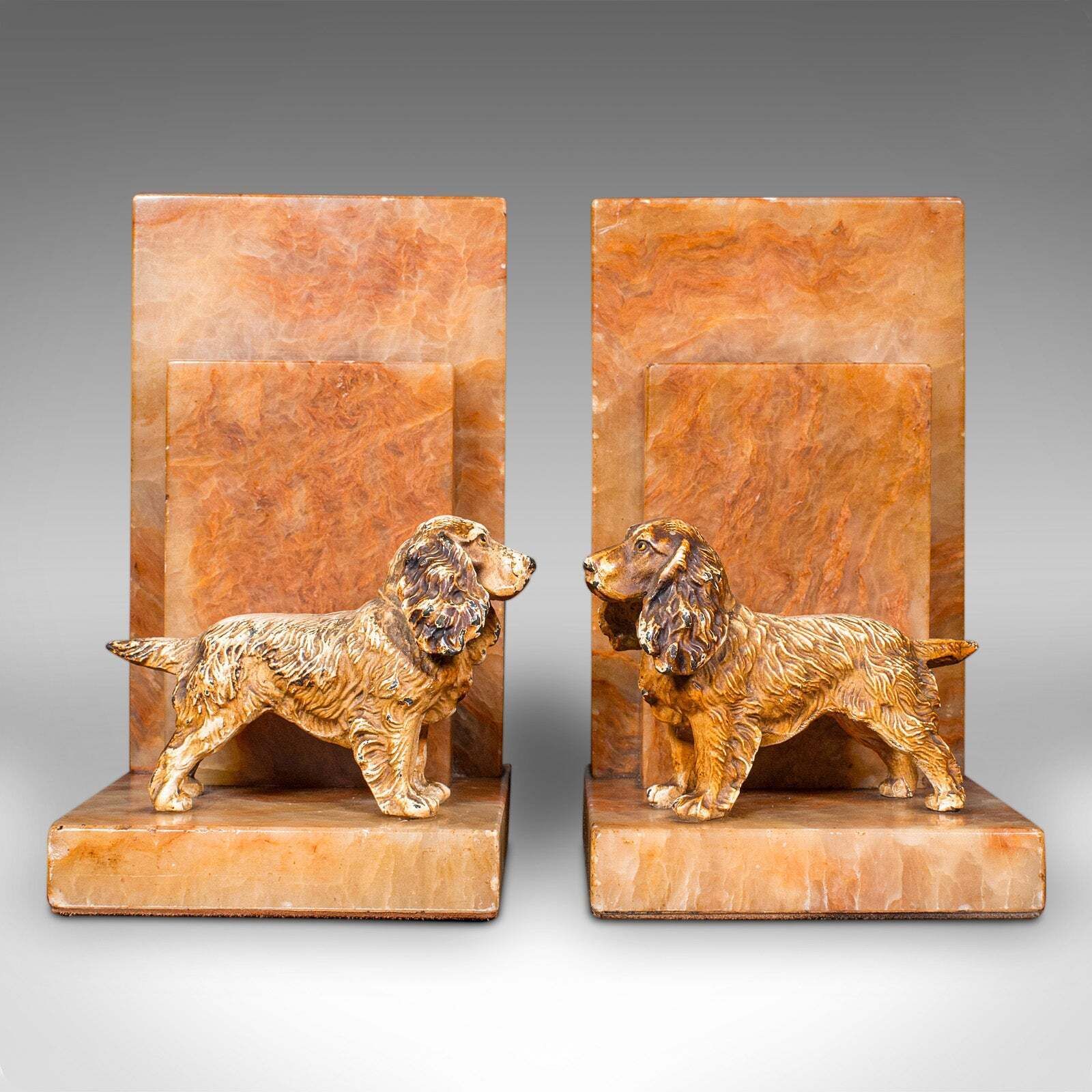 Pair Of Vintage Springer Spaniel Bookends, English, Marble, Book Rest, Art Deco photo Home Decor