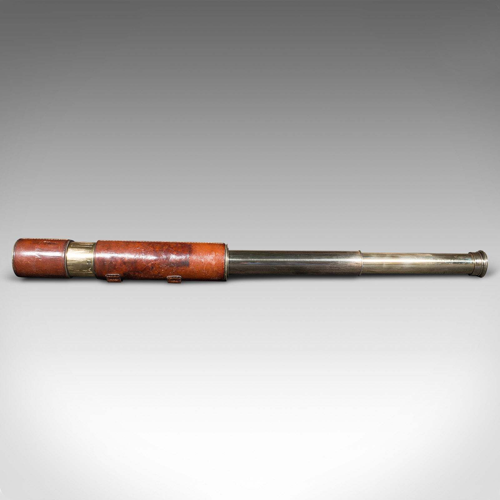 Antique 3 Draw Telescope, English Brass, Leather, Newton & Co, Victorian, C.1870 photo 1275.0