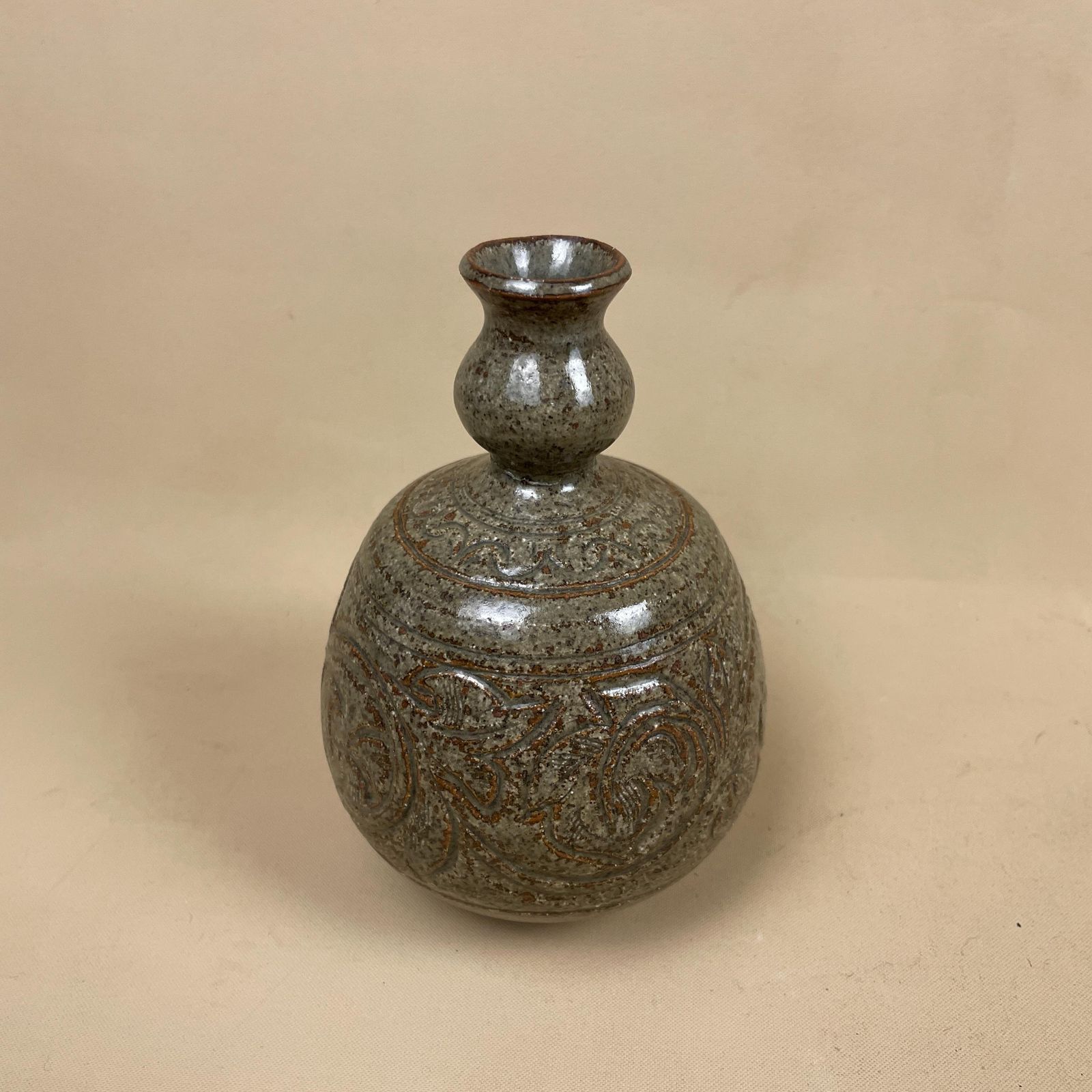 Antique Handmade Vase Decorative Ceramic Pot Pattern Flower Art Studio Pottery Handmade Vintage Clay Cottage Planter Glaze Green photo Home Decor