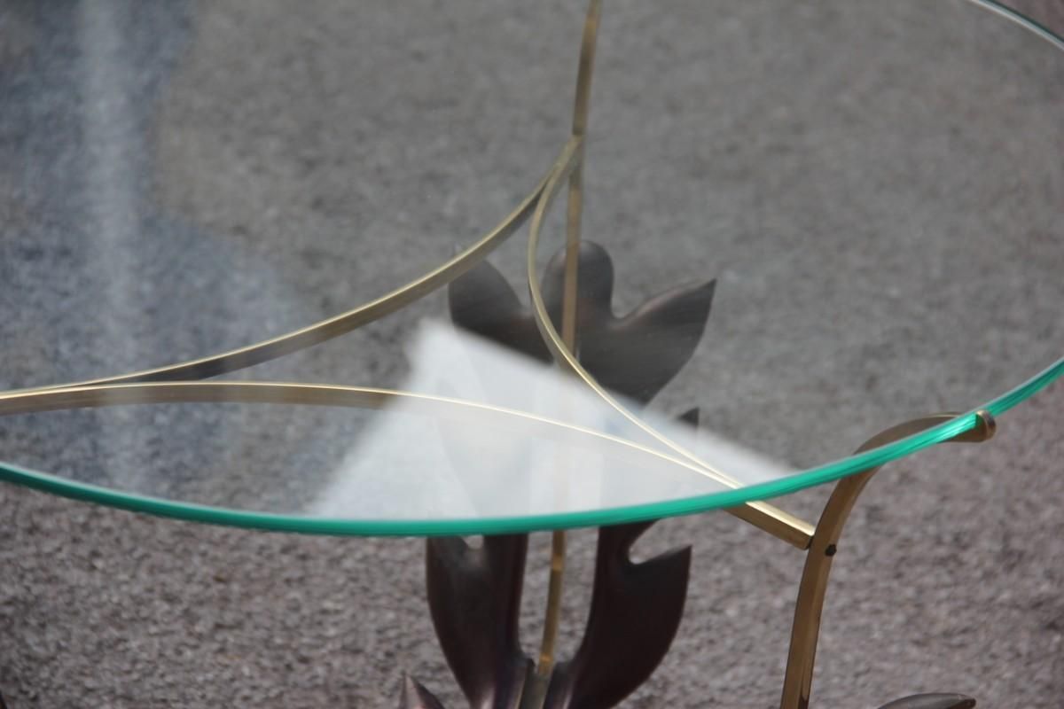 Colli Round Mid Century Modern Italian Table Coffee Leaves Brass Sculpture Glass photo Furniture