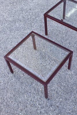 photo buy Bordeaux And Brass Lacquered Metal Tables From Maison Jansen, France, 1950s, Set Of 3