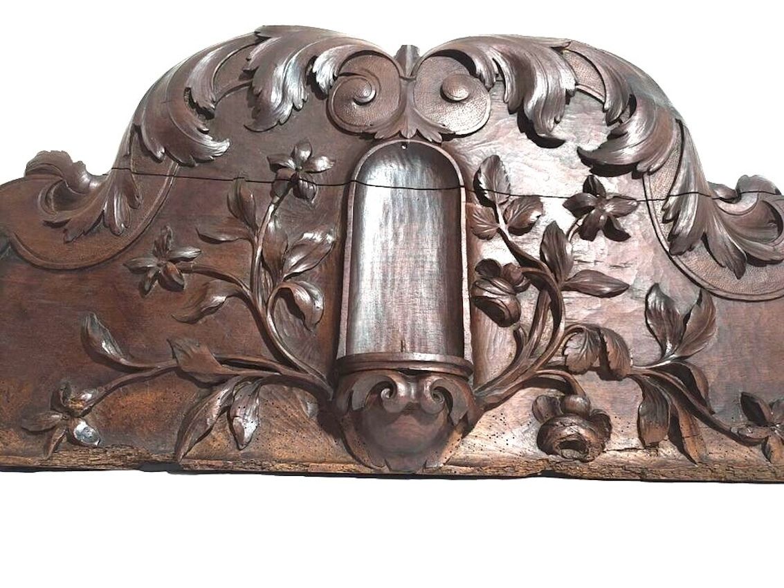 19th Century Carved Walnut Pediment With Niche From A Chateau In France photo for sale