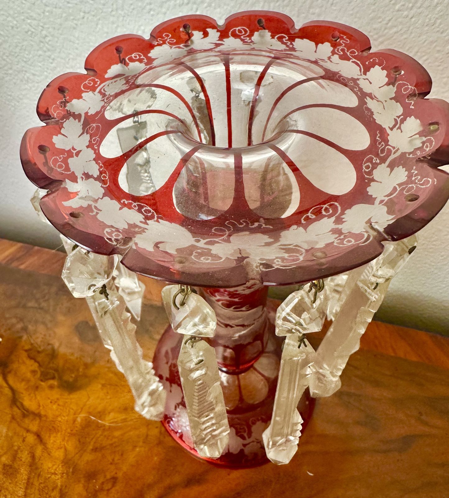 Pair Of Victorian Ruby Glass Lustres Circa 1875 photo for sale