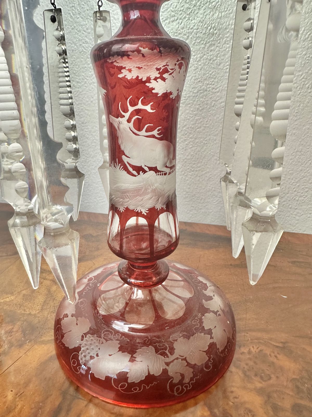 Pair Of Victorian Ruby Glass Lustres Circa 1875 photo vintage