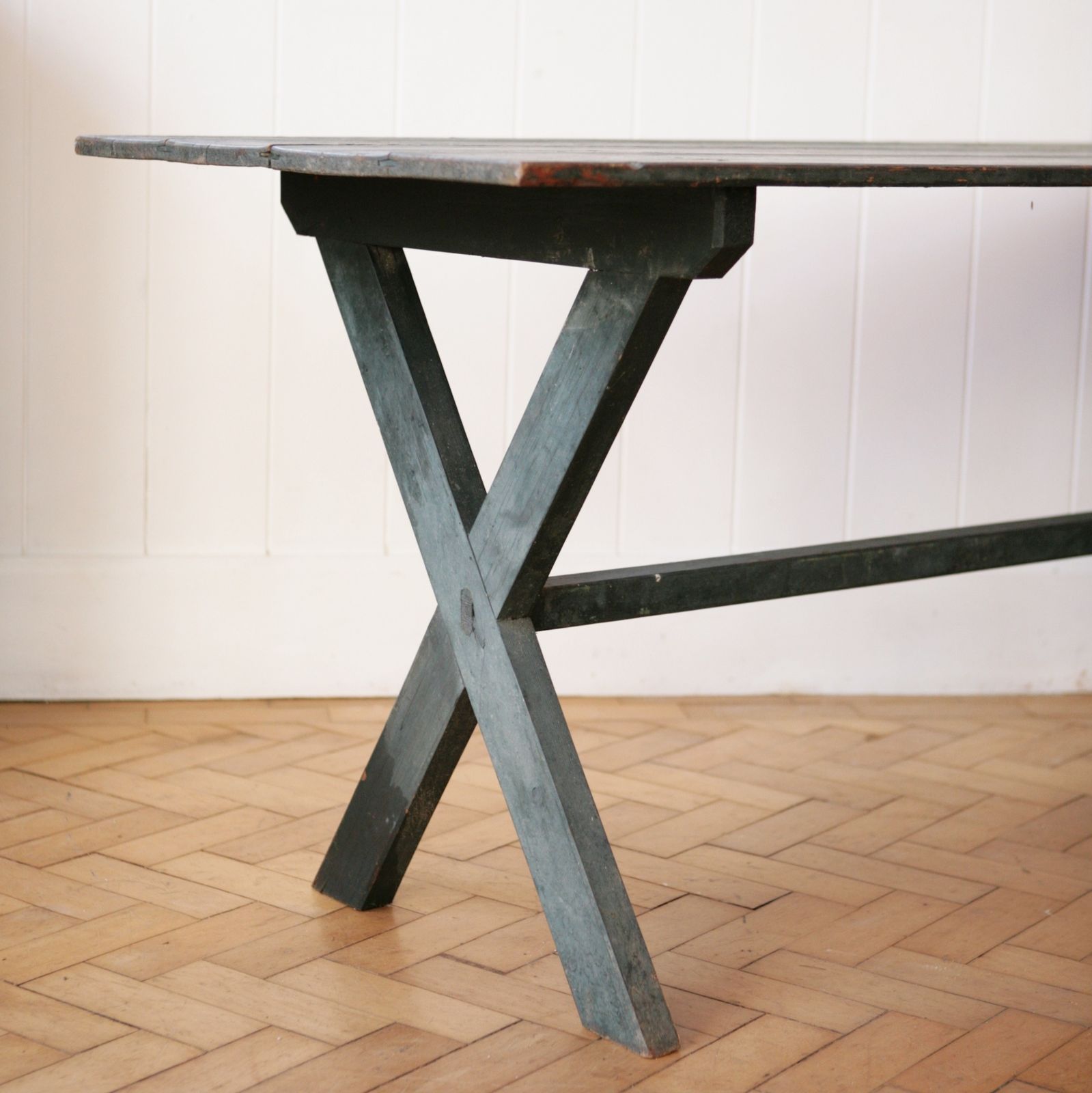 C19th French Blue Painted Tavern Table photo vintage