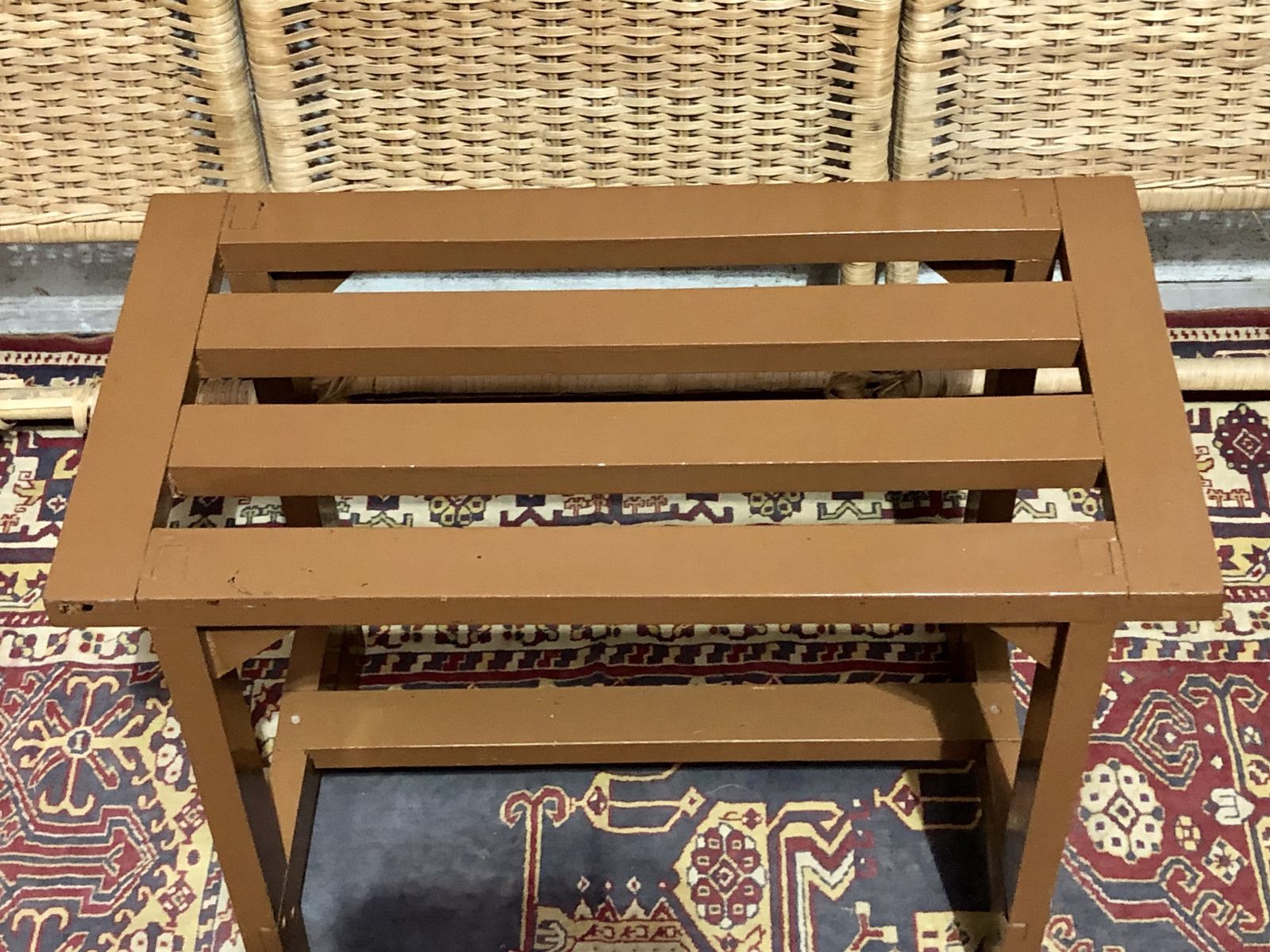 Handsome Pair Of Vintage Hardwood Luggage Stands / Luggage Racks photo vinterior