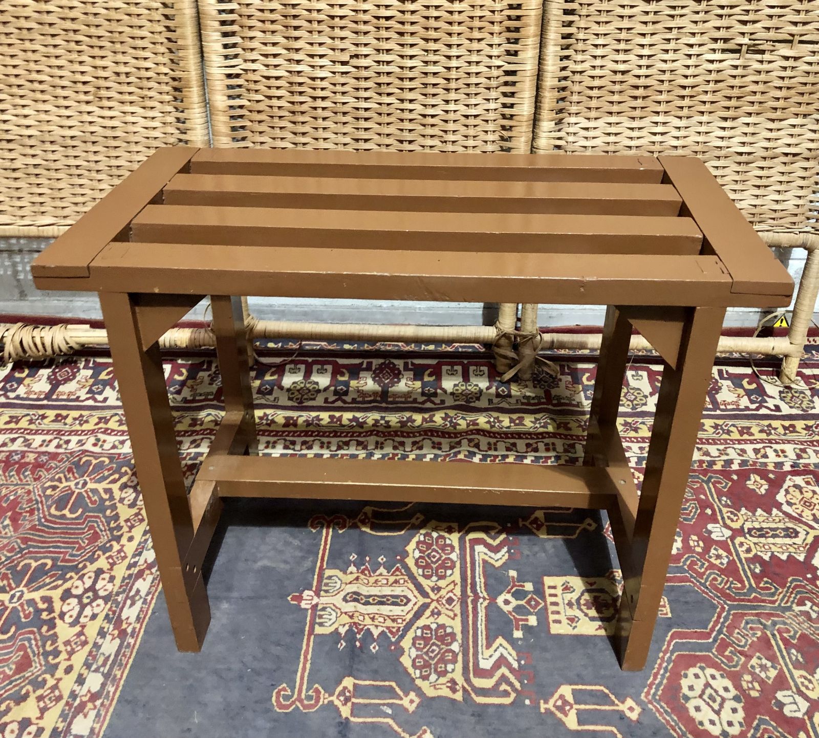 photo for sale Handsome Pair Of Vintage Hardwood Luggage Stands / Luggage Racks