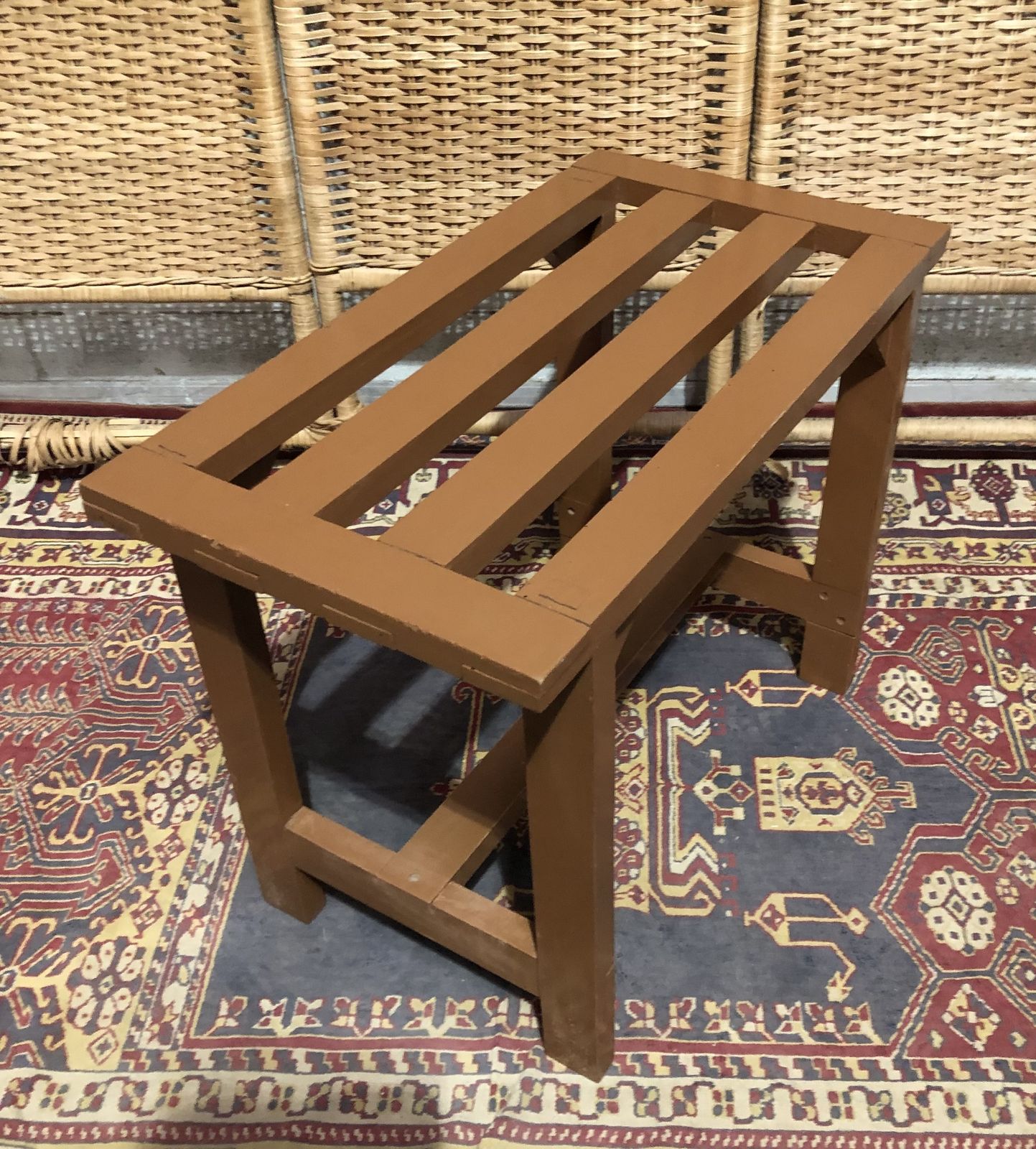 Furniture Handsome Pair Of Vintage Hardwood Luggage Stands / Luggage Racks photo
