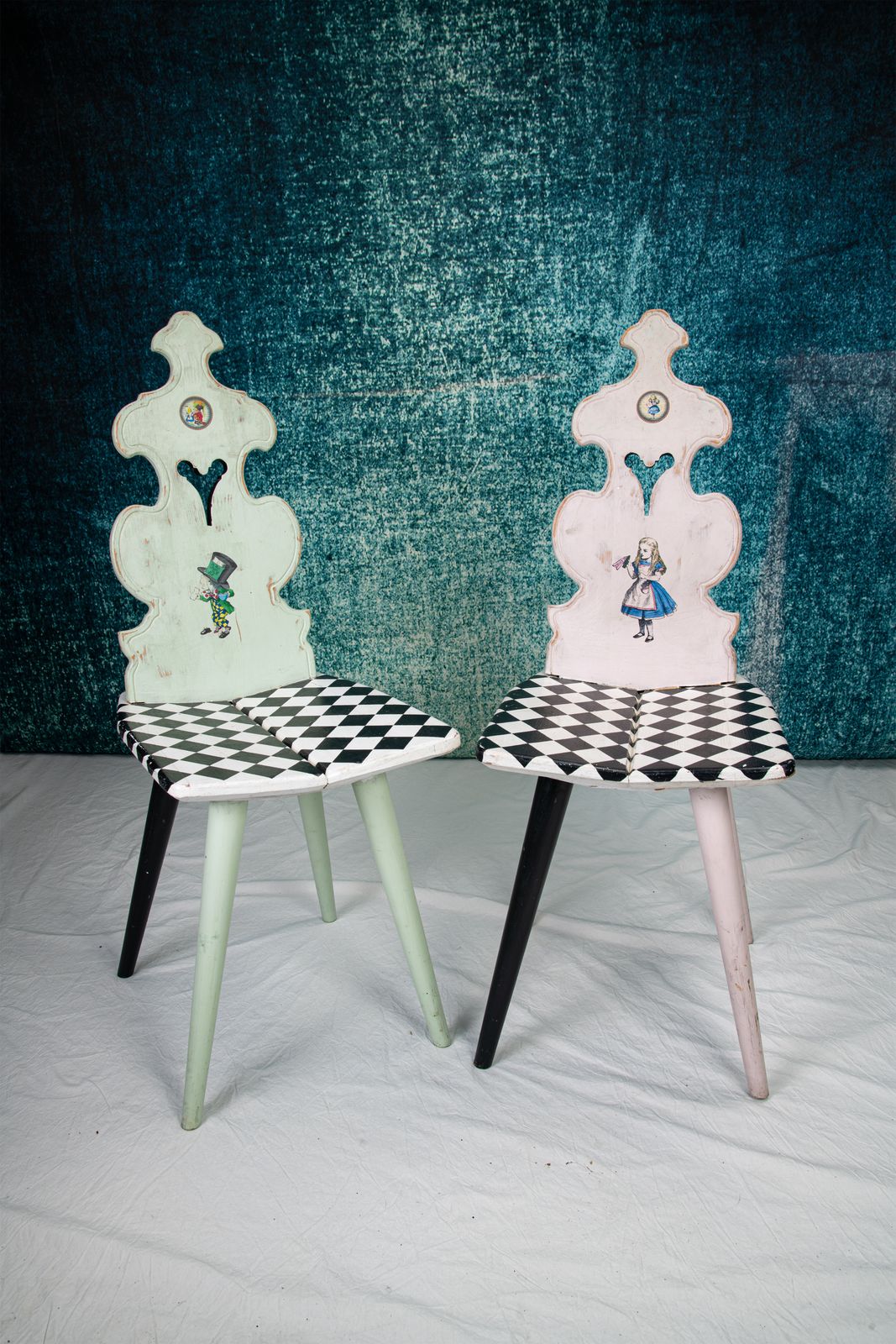 Exceptionally Fun Antique Alsatian Folk Chairs In Alice In Wonderland Theme