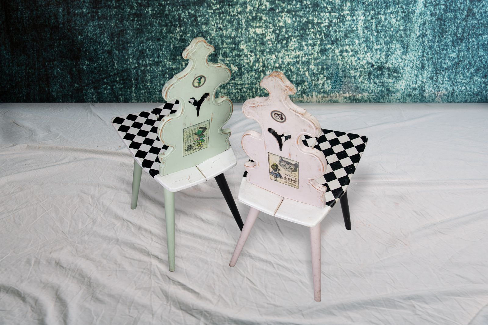 Exceptionally Fun Antique Alsatian Folk Chairs In Alice In Wonderland Theme photo 525.0