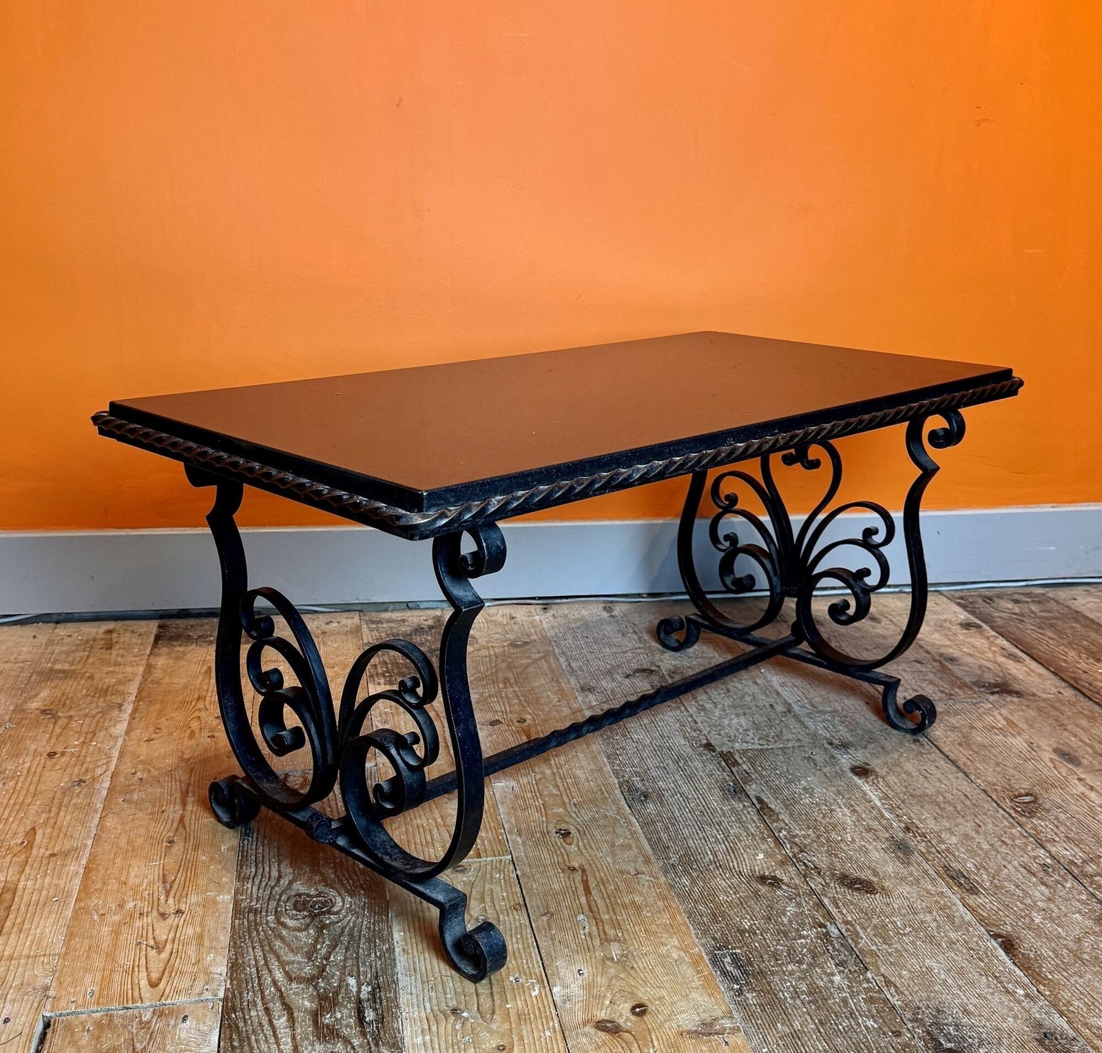 French Wrought Iron And Black Marble Coffee Table photo furniture