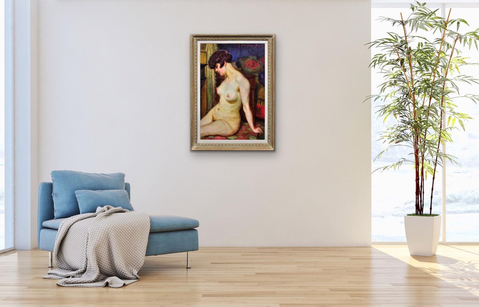 Art Henri Vincent Anglade 1876 To 1956. La Muse. Framed 1937 French Post Impressionist Oil Painting Of A Female Nude. photo