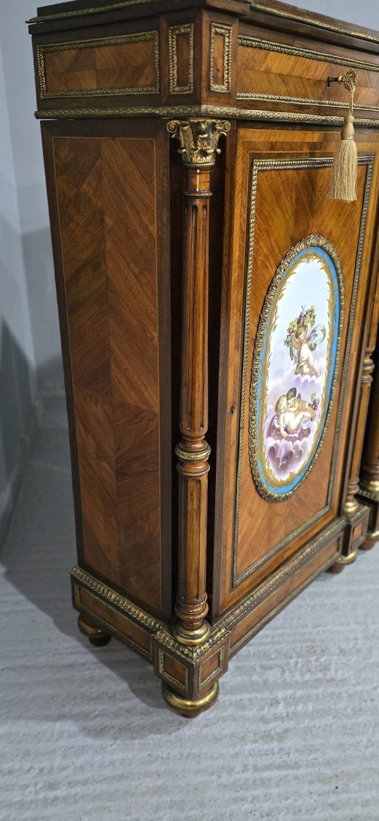 photo buy Fabulous Pair Of Tall French Louis XVI  Porcelain Mounted Cabinets