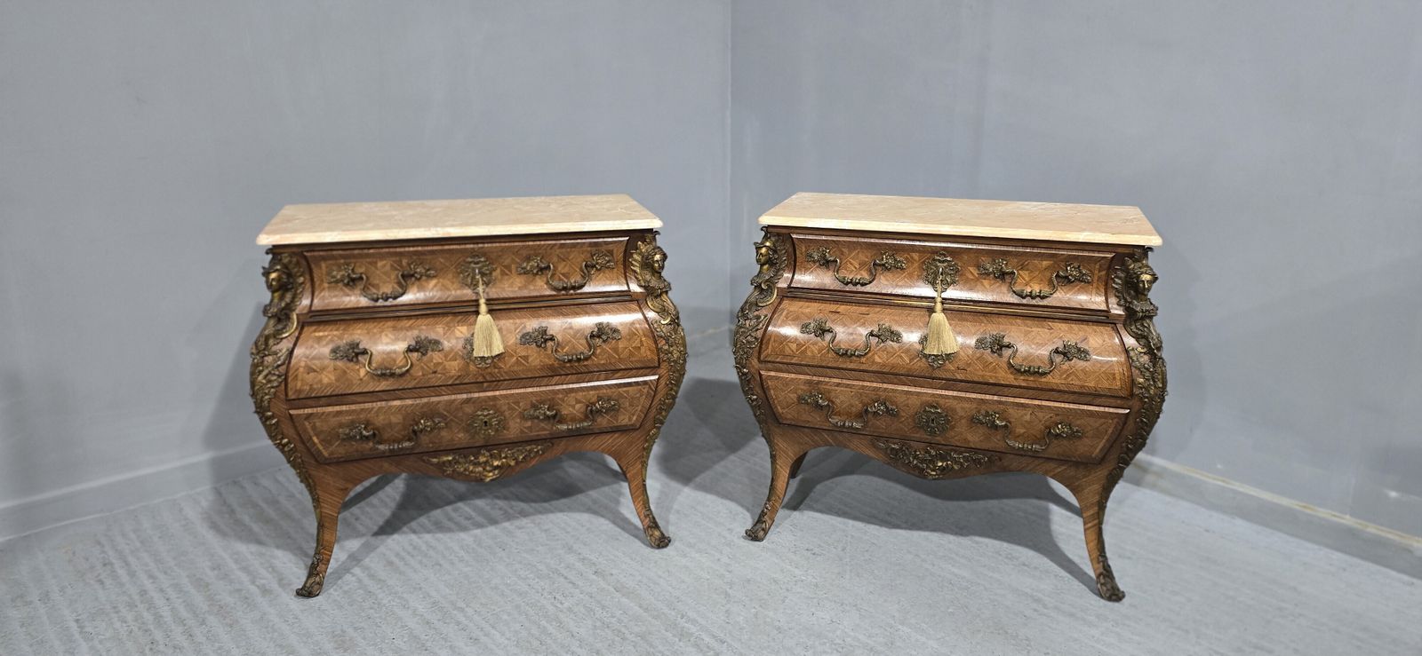 Furniture Top Quality Pair French Bombe Commode Chests Of Drawers photo