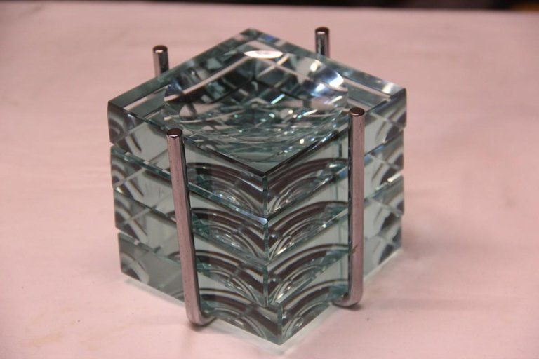 Gallotti & Radice Ashtray Piece Often Crystal Glass Metal Structure 1970 Italian photo buy