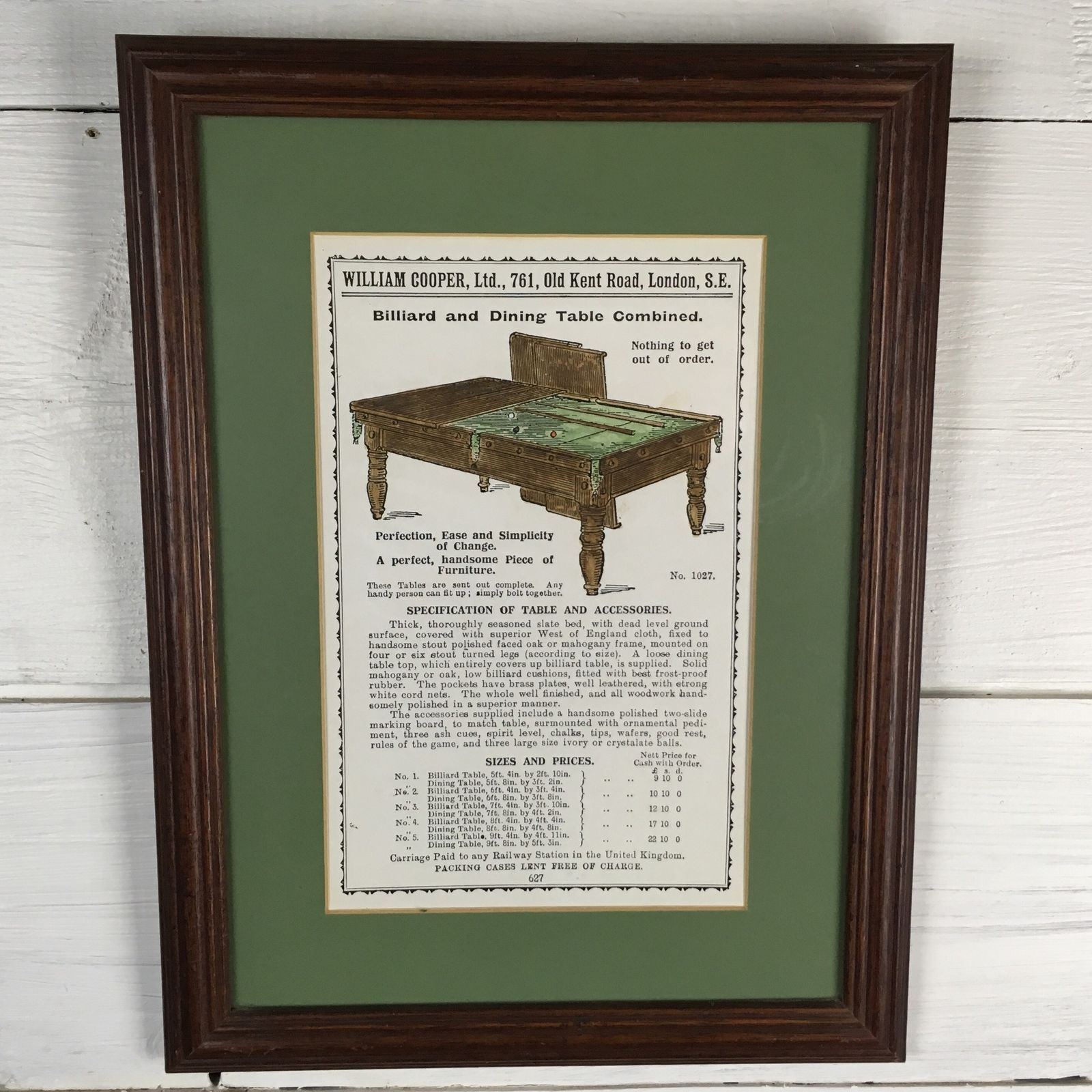 Vintage Metamorphic Billiard And Dining Table Advertisement In Mahogany Frame