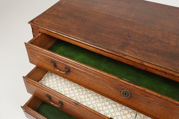 French Rustic Chest Of Drawers In Oak With 3 Drawers, 1850s photo vintage