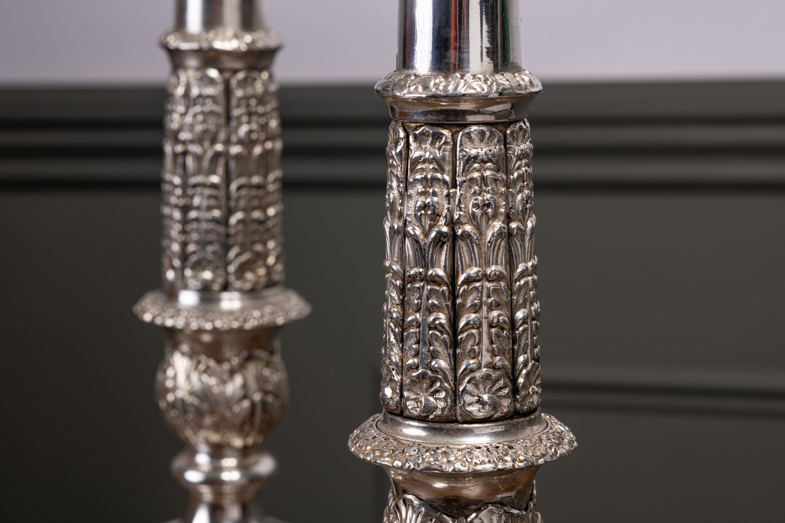 A Near Pair Of Late C19th Continental White Metal Lamps photo for sale