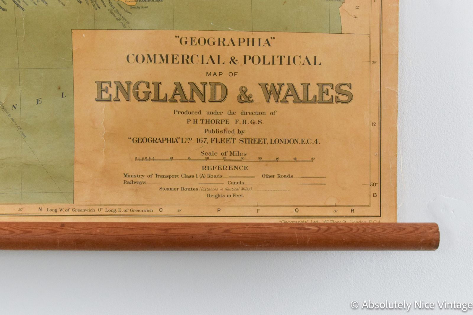 Vintage Geographia Wall Map Of England And Wales By P. H. Thorpe photo for sale