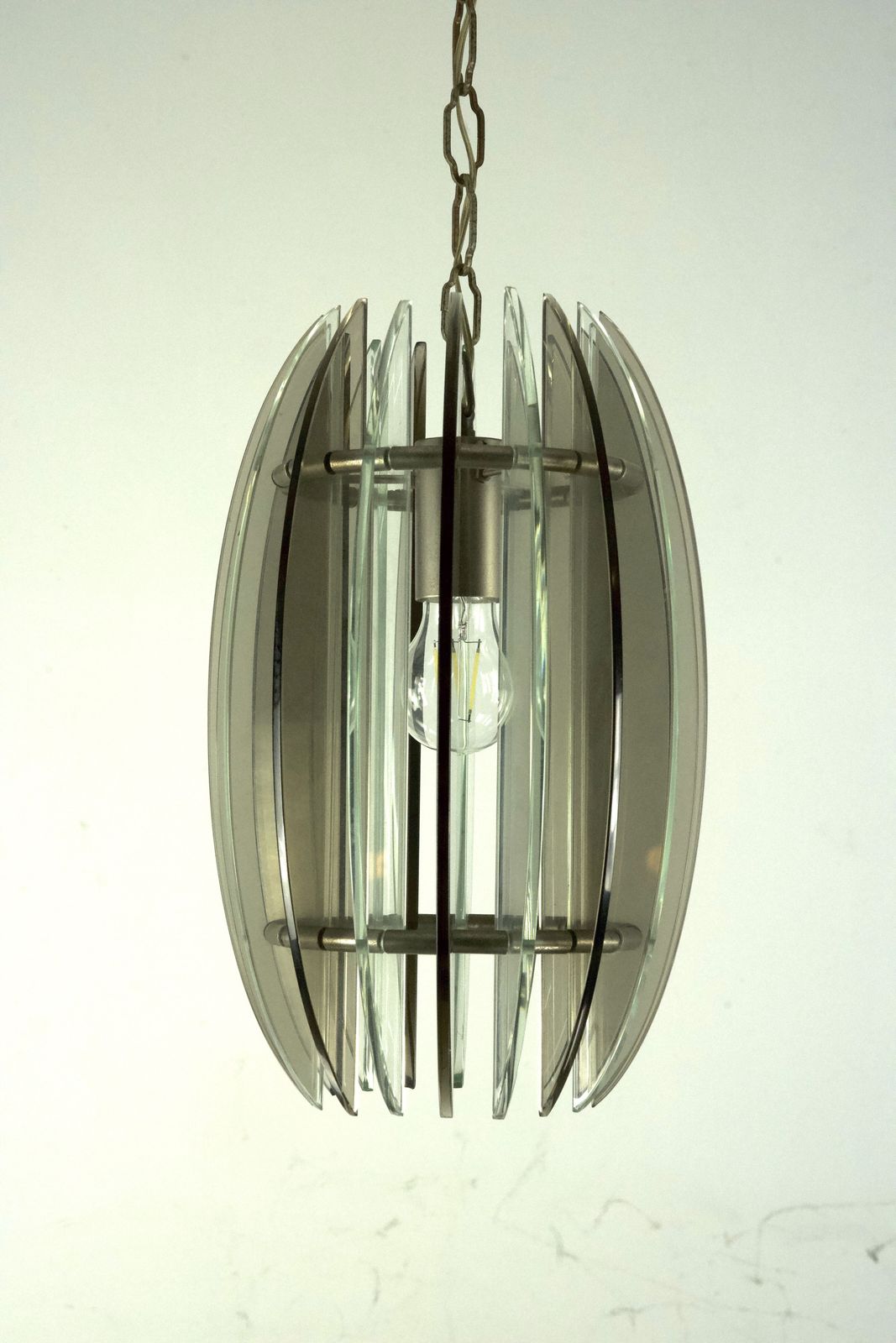 Mid Century Italian Fume And Clear Thick Glass Chandelier By Veca. Italy 1960s photo Lighting